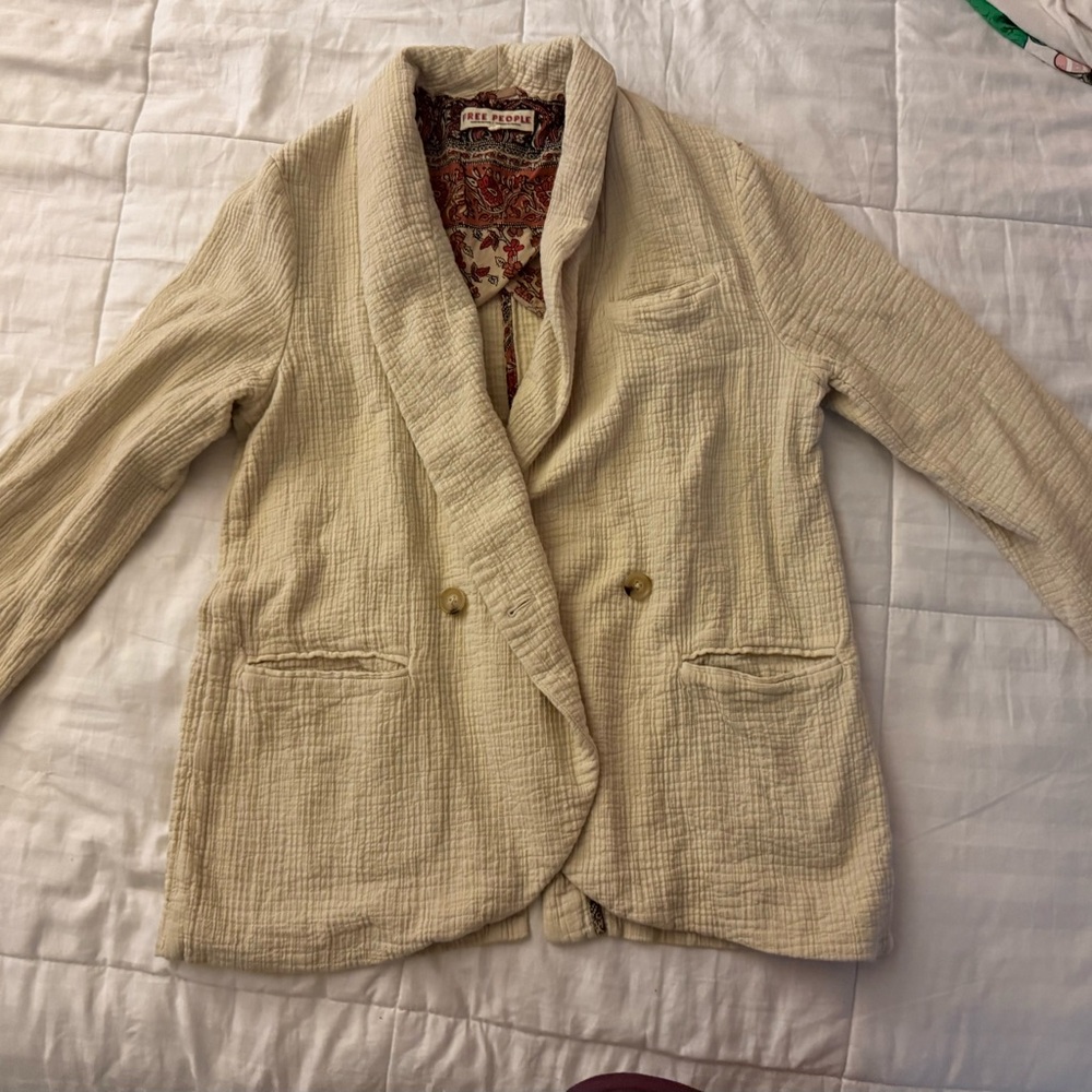 Free People Cream Textured Blazer